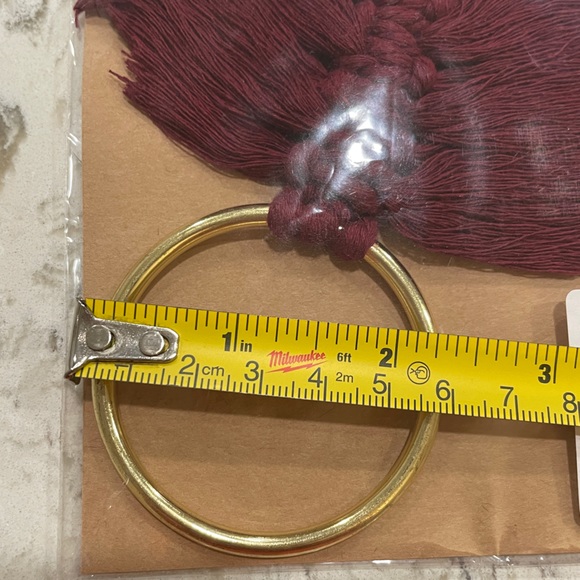 Handmade Red Macrame Keychain/Charm -Brass ring - Picture 4 of 5